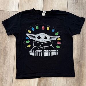 Star Wars TShirt Christmas Grogu Baby Yoda with Colorful Lights Youth M